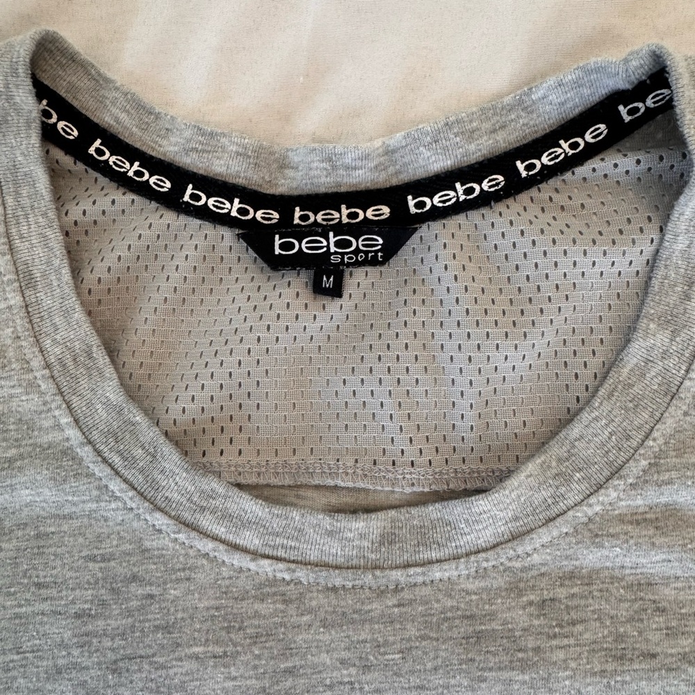 Bebe Sport Gray Mesh Back Athletic Logo Tee Shirt – Size M - Picture 4 of 5